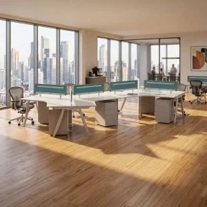 Modern Dense Layout 6 Staff Shared L type Office Desks Minimalist Partition Workstation Easy Assembly Eco Friendly
