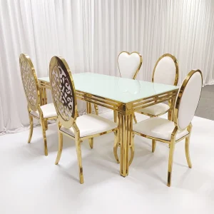 Modern Design 10 Seater Stainless Steel Wedding Table Golden Tempered Glass Desktop Outdoor Catering Hotel Furniture