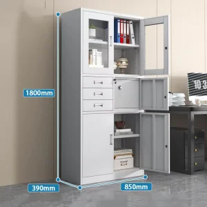Modern Design 4 Door Metal & Glass Cupboard Factory Direct Office Storage Steel File Side Cabinet for Workshop Use