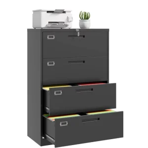 Modern Design 4 Drawer Metal Steel Filing Cabinet Fast Assembly Black Lateral for Home Office School or Warehouse Use
