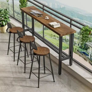 Modern Design American Style Solid Wood Bar Counter Tables and Chairs Long Tables Against the Wall for Milk Tea Shop