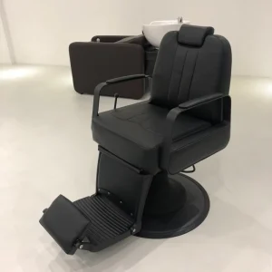 Modern Design Barber Chair for Beauty Salon and Barber Shop Black Leather Adjustable Height Salon Furniture