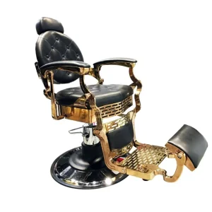 Modern Design Barber Chairs with Adjustable Height and Hydraulic System in Black and Gold Metal for Barber Shops