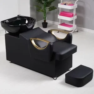 Modern Design Barber Shop Furniture Synthetic Leather Adjustable Height Metal Frame Hair Salon Shampoo Sink Basin and Chair