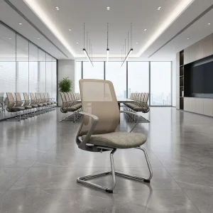 Modern Design Beige Fabric Meeting Chair Sled Shape Conference Table Chair Visitor Chair