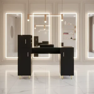 Modern Design Black Manicure Nail Table with Drawers Wood Salon Furniture for Beauty Salons and Living Rooms