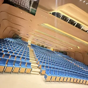 Modern Design Blue Fabric Theater Furniture Metal Frame with Folding Writing Board Auditorium Chair Office School Hospital