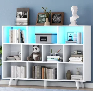 Modern Design Bookcases Bookshelves Wooden Bookshelf with LED Light 3 Layer Corner Bookshelf for Living Room Office Display