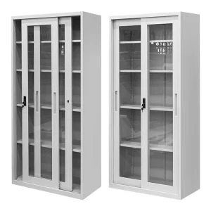 Modern Design Bookshlef White Double 2 Storage Furniture Home Office Steel Metal Sliding Glass Door Filing Cabinet