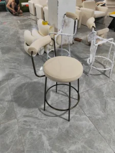 Modern Design Brown Velvet Seat Iron Adjustable Height Commercial Use Bar Stools Cushions High Chairs Dining Kitchen Restaurant