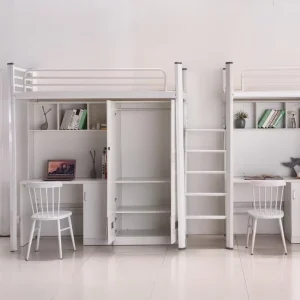 Modern Design Dormitory Beds for College Students & Staff with Upper Lower Beds Desk Wardrobe Metal Frame Soft Bed Bedroom Use