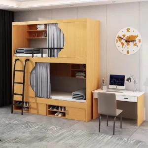 Modern Design Double Decker Wood Bunk Bed for Dormitory Hotel School Bedroom Use in Limited Space Areas