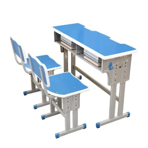 Modern Design Double Set Adjustable Classroom Desk and Chair Budget School Writing Table with Book Drawer Student Furniture