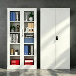Modern Design Double Swing Door Steel Filing Cabinet 2 Glass or 2 Iron Door 4 Adjustable Shelves Factory