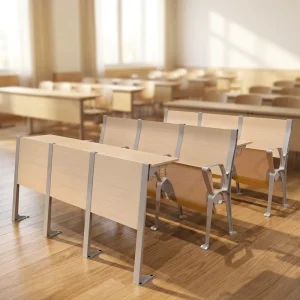 Modern Design Durable Eco Friendly School Classroom Desk and Chair Set with Writing Tablet with Aluminum Alloy Legs