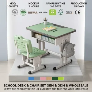 Modern Design Durable Metal School Desk and Chair Set with Adjustable Height Comfortable for Home Office School Commercial Use