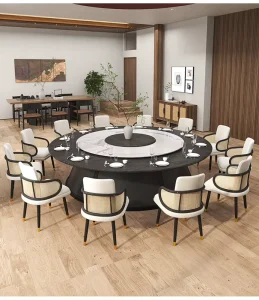 Modern Design Electric Dining Table Chair Combination Hotel Banquet Automatic Turntable Rock Board Large Wood Table for Banquets