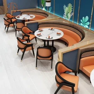 Modern Design Fast Food Restaurant Cafe Rattan Sofa Bench Set Soft Table and Chairs with Booth Seating for Hotels