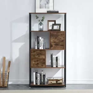 Modern Design Five Layer Bookcases for Home Decor Office Decor Modular Library Wooden and Metal Bookshelf