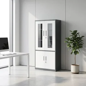 Modern Design Foldable 2 Door Glass Steel Metal Filing Cabinet with Adjustable Shelves for Home Office School Gym Storage