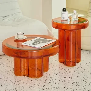 Modern Design Glass Coffee and Tea Table Transparent Petals Corner