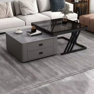 Modern Design Glass Tea Table with Bidirectional Drawers