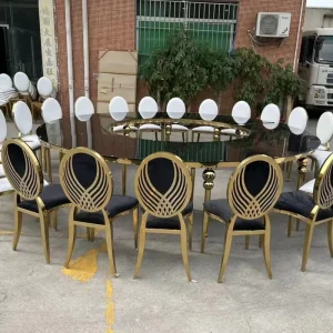 Modern Design Golden Tempered Glass Top Table for Outdoor Hotel Dining Use