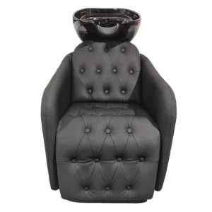 Modern Design Hair Washing Chair with Adjustable Leg Support Black Hair Washing Bed with Water Washing Unit