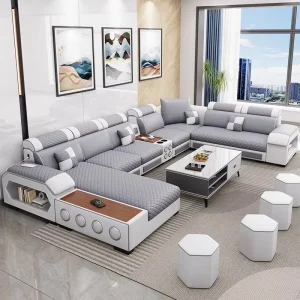 Modern Design High Quality Comfortable Durable Multi Function Modular Corner Music USB Charging Audio Sectional Fabric Sofa Set