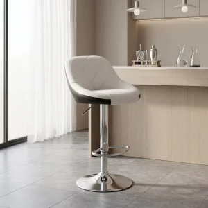 Modern Design Iron Frame Home Bar Stool with Adjustable Height Swivel Seat and Light Luxury Style