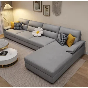 Modern Design L shaped Corner Sofa Set White Fabric for Hotel Villa Living Room Lounge Area with Metal Legs