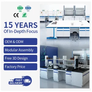 Modern Design Lab Furniture Steel Laboratory Work Bench with Hanging Cabinet for Hospital and School Use