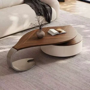 Modern Design Leaf Shape Walnut Color Storable Coffee Table Stylish Coffee Table