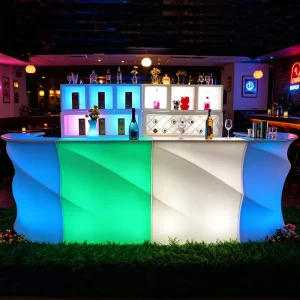 Modern Design Luxurious LED Plastic Outdoor Bar Furniture Movable Counters Stools Chairs Cocktail Tables Eco Friendly Durable