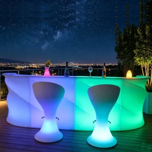 Modern Design Luxury LED Outdoor Bar Counter Furniture Mobile Bar Stool and Chair Cocktail Table Hookah Set for Events