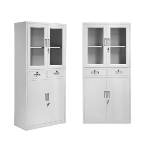 Modern Design Metal Document Drawer Storage Cabinets Office Furniture File Cabinet Glass Door Key Lock for School Workshop Hotel