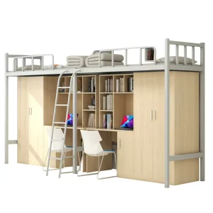 Modern Design Metal and Wood Bunk Bed for School Dormitory and Apartment Bedroom or Hotel Loft Bed