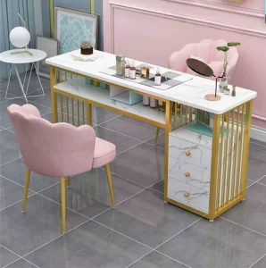 Modern Design Nail Salon Table Wood and Metal Manicure Desk with Dust Collector for Nail Bar or Mall