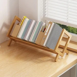 Modern Design Natural Bamboo Desktop Storage Display Bookcase for CD Magazine Book Display Stand