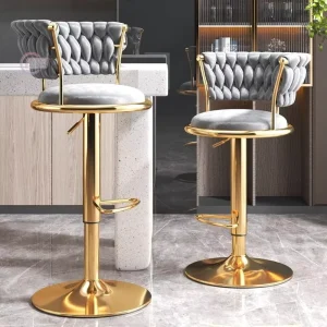 Modern Design Nordic Style Light Luxury Adjustable Height Rotating Velvet Gold Bar Chair Stool
