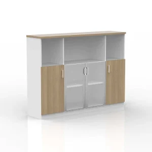 Modern Design Office File Cabinet High Quality Glass Doors Metal Storage with Wooden Furniture