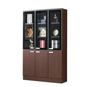 Modern Design Office Furniture Bookshelf with Tempered Glass Doors China Factory Direct Wooden Bookcase