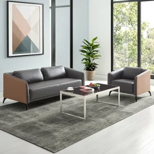 Modern Design Office Sofa Set Durable Tufted Leather Couch Combo for Home Office Living Room Hotel Bedroom Metal Base