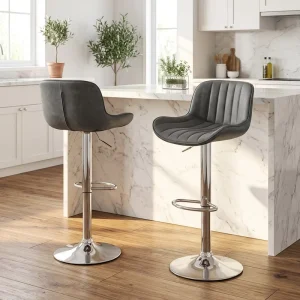 Modern Design PU Leather Bar Stool Height Adjustable Round Bar Chair With Shiny Chrome Plated Metal Base
