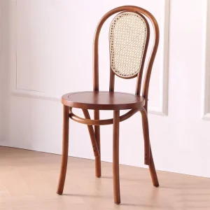 Modern Design Portable Wooden Rattan Back Dining Chairs Sturdy Rattan Restaurant Chairs