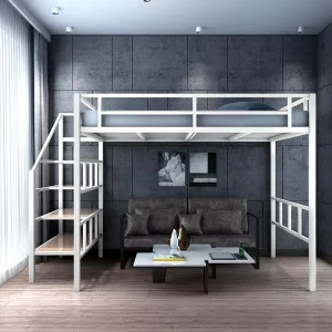 Modern Design Premium Quality Sturdy Metal Loft Bed Integrated Staircase Fabric Upholstery for