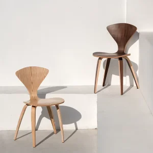 Modern Design Restaurant Wooden Scandinavian Chaise Dining Chairs Walnut Color Veneer Bent Plywood for Coffee Shop and Hotel Use