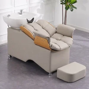 Modern Design Semi Reclining PU Synthetic Leather Ceramic Basin Hair Wash Outdoor Beauty Living Room Bathroom Shampoo Chair