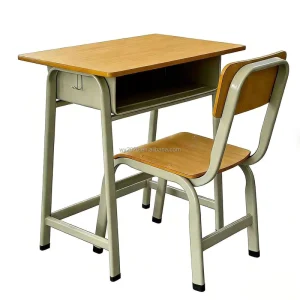 Modern Design Single Student School Desk and Chair Set Plywood Wooden Furniture for Classroom Use