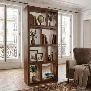 Modern Design Solid Wood Minimalist Open Bookshelf 8 Shelves Multi-functional Space Saving for Living Room Home Office Bedroom
